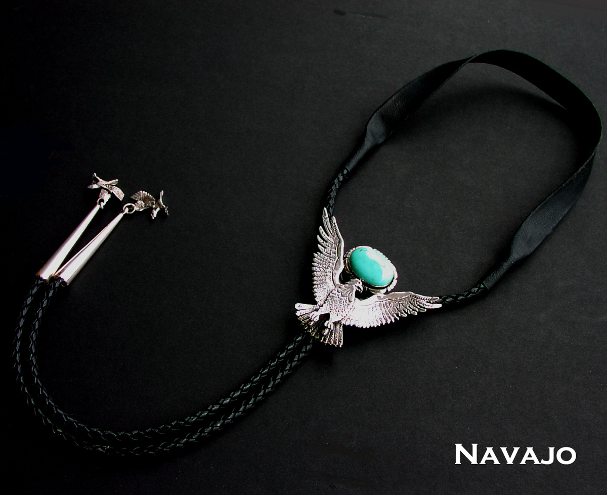 画像2: アメリカンイーグル ナバホ スターリングシルバー ターコイズ ボロタイ/American Eagle Navajo Sterling Silver Turquoise Bolo Tie