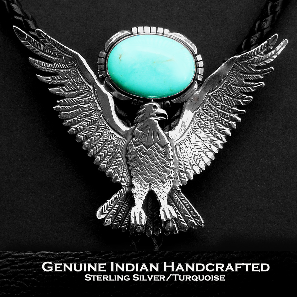 画像: アメリカンイーグル ナバホ スターリングシルバー ターコイズ ボロタイ/American Eagle Navajo Sterling Silver Turquoise Bolo Tie