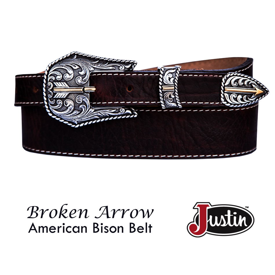 画像: ジャスティン ブロークン アロー バッファロー ベルト(ブラウン)/Justin Broken Arrow Amercan Bison Belt(Brown)