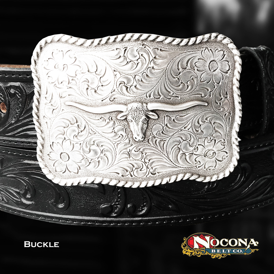 画像1: ノコナ ウエスタン ベルト バックル ロングホーン ロープエッジ（アンティークシルバー）/Nocona Western Belt Buckle Longhorn Rope Edge Antique Silver 