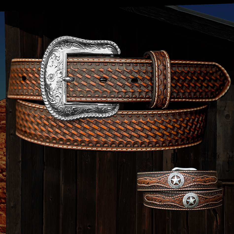 画像1: ウエスタン スター レザーベルト（ブラウン）/Western Leather Belt(Brown)