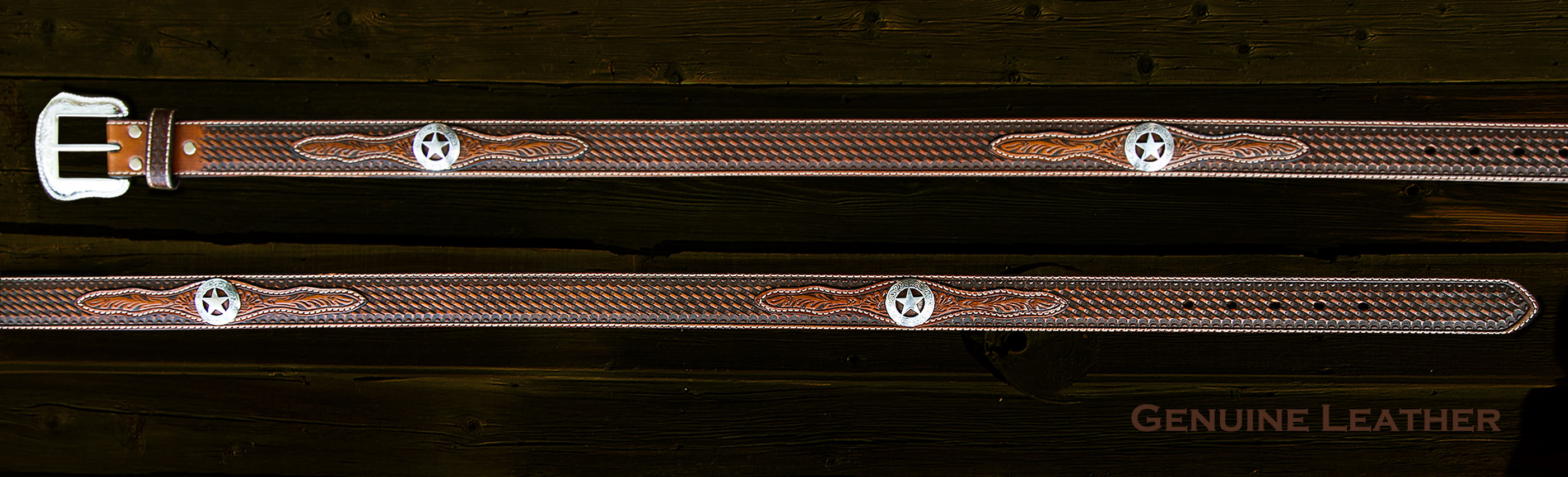 画像: ウエスタン スター レザーベルト(ブラウン)/Western Leather Belt(Brown)