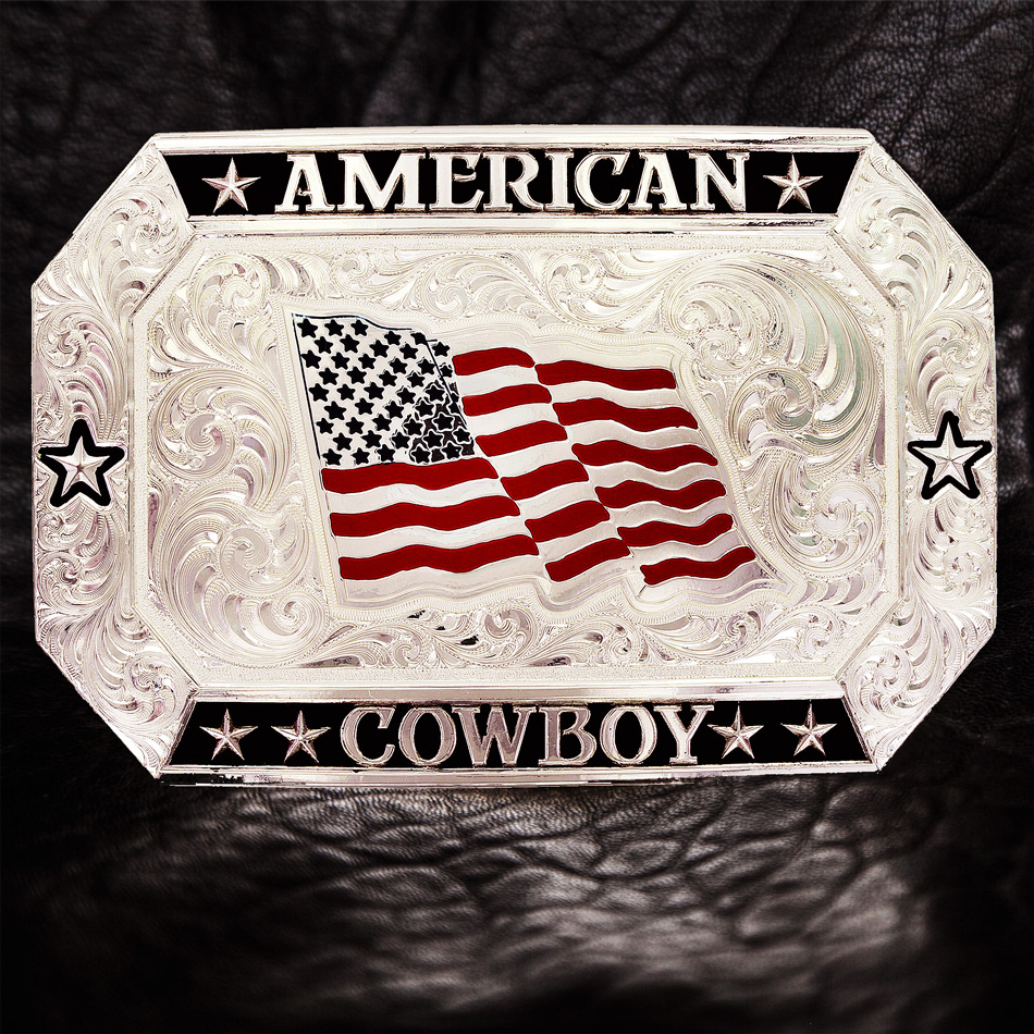 画像: モンタナシルバースミス アメリカン カウボーイ フラッグ ベルト バックル/Montana Silversmiths American Cowboy Flag Belt Buckle